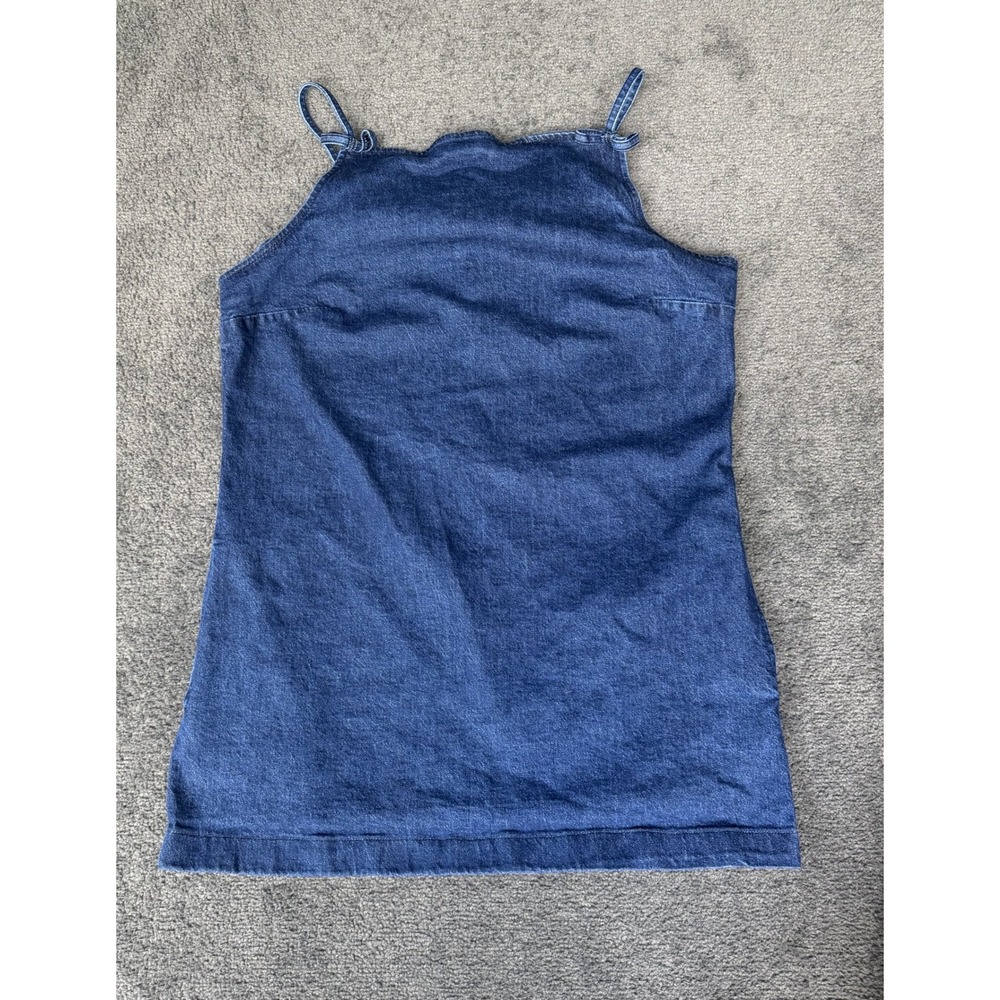 Gap Dark Wash Denim Mini Dress Square Neck Sleeveless Blue Large Tall